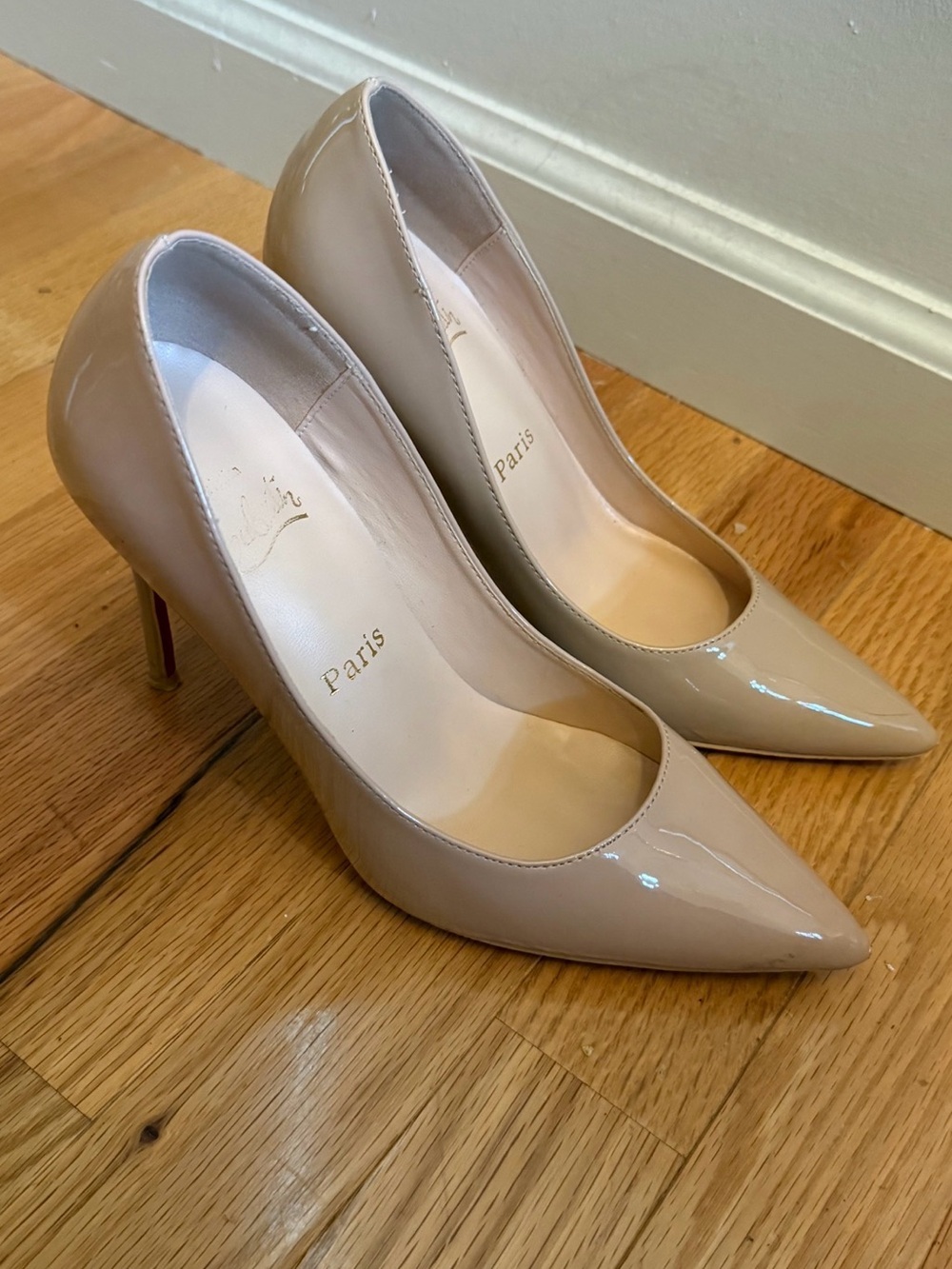 Christian Louboutin Nude Patent Leather Pointed-Toe Pumps